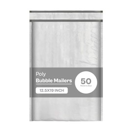 PSBM Bubble Poly Mailers, 12.5x19 Inch, 50 Pack, Padded Shipping Envelope Mailers, White/Grey, Self Seal and Peel Strip