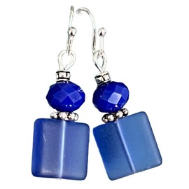 Blue Crystal and Frosted Sea Glass Earrings. Jewelry Earrings for Women #3298FE679