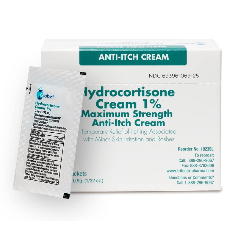 Globe (Box 25 Hydrocortisone 1% Maximum Strength Cream, (0.9g Packet)