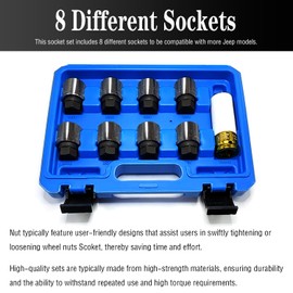 JEUCLEL 9PCS 25.5mm Wheel Lock Nut Remover Kit for Jeep (JK) - 19mm x 20mm Aluminum Wheel Nut Remover