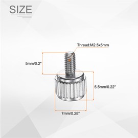 HARFINGTON 12pcs Knurled Thumb Screws M2.5x5mm Stainless Steel Locking Screws Round Flat Head Knob Bolts for Slide Caliper Measuring Tool Accessories, Silver