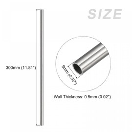 sourcing map 304 Stainless Steel Tube (9mm OD x 0.5mm Wall T x 300mm L) 3Pcs, Straight Tubing - for Home Furnishing, Machinery