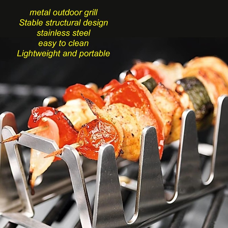 BBQ Skewer Rack Lightweight Portable Sturdy Structure Stainless Steel Wear