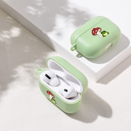 Cute Frog Mushroom Case for AirPods Pro with Keychain, MAYCARI Animal Design Protective Soft TPU Cover Compatible with AirPods Pro Charging Green Case for Women Girls Kids
