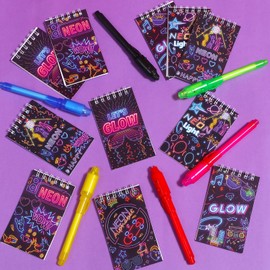 Tacobear UV Pen and Notebook Pack of 74 Neon Party Bags Children's Birthday Boys & Girls Mini Spiral Notepads Magic Pens Children for Luminous Party Give Aways Children's Birthday Party Favours