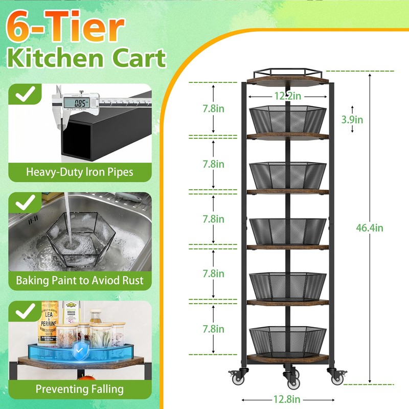 Fruit and Vegetable Storage Basket for Kitchen, 6 Tier Kitchen