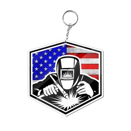 Buudiep Design Welder Keychain, Funny Welder Welding With America Flag Acrylic Keychain