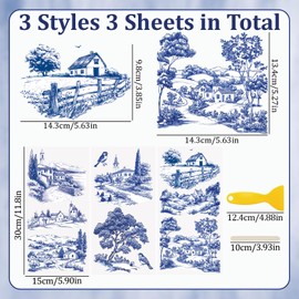 WANDIC 3 Sheets Rub On Transfer Stickers, Blue Outdoor Scenery Waterproof Decals Furniture Craft Decorative for DIY Scrapbooking Photo Albums,15 * 30cm
