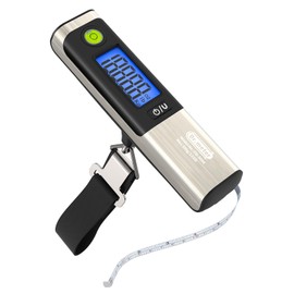 Luggage Scale, Dr.meter Digital Hanging Weight Scale with Tape Ruler, Portable Suitcase Scale 110lb/50kg Backlit LCD Display Electronic Scale Travel Accessory Traveler Gifts, Overload Alarm - Silver