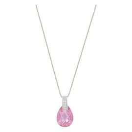 Sterling Silver Briolette Pink Cubic Zirconia Pendant and 18" Necklace