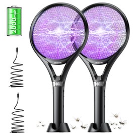 Minimoon 2Pack Electric Fly Swatter with LED Display, 2000mAh Rechargeable Fly Swatter Racket, 2500V Bug Zapper Racket Dual Modes, Mosquito Killer Lamp with 3 Layers Safety Mesh for Indoor Outdoor
