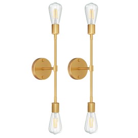 FadimiKoo 2-Light Golden Bathroom Wall Sconces Lighting, Modern Vanity Light Over Mirror, Brushed Brass Indoor Wall Mounted Lamp for Bathroom Hallway Bedside Kitchen (2 Pack)