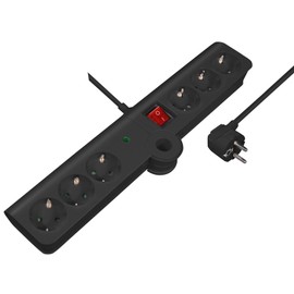 MaxTrack NV75-1.5L Foldable 6-Way Protective Contact Socket Strip, Multiple Socket with Increased Touch Protection and Surge Protection, Plug Rotated 45°, GS Tested, IP20 Standard