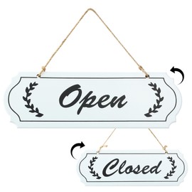Open Sign - Open Closed Sign, 30x9.5CM Wooden Reversible Double-Sided Business Signs with Foliage Design,Elegant Door Number for Business Door Window Restaurant Club Shop Bar Hotel Cafe Retail Store