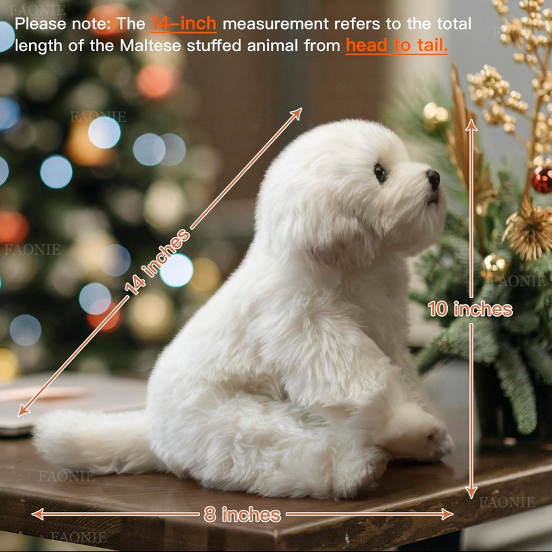 14 Inch Maltese Stuffed Animal, Realistic Dog Plush, Lifelike Stuffed