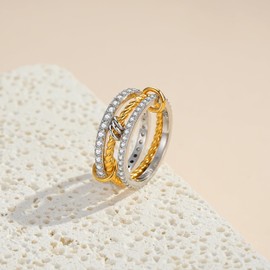 Cubic Zirconia Ring Interlocking Stacking Rings for Women Sterling Silver & 18K Gold Plated Trio Linked Rings Set for Girlfriends–Stackable Multi Connected Ring Non Tarnish for Sister (Size 8)