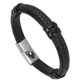 SHIEAGLELD Men's Leather Bracelet, Braided Genuine Leather, Wide Wrap Bracelet, Stainless Steel Magnetic Clasp, Great Gift Idea for Men, Stainless Steel