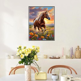 EIBEILI Diamond Art Kits for Adults, Horse 5D Diamond Painting Kits for Beginner DIY Gem Art Full Drill Diamond Dots Crystal Craft Kits for Home Wall Decor Gifts 12x16inch