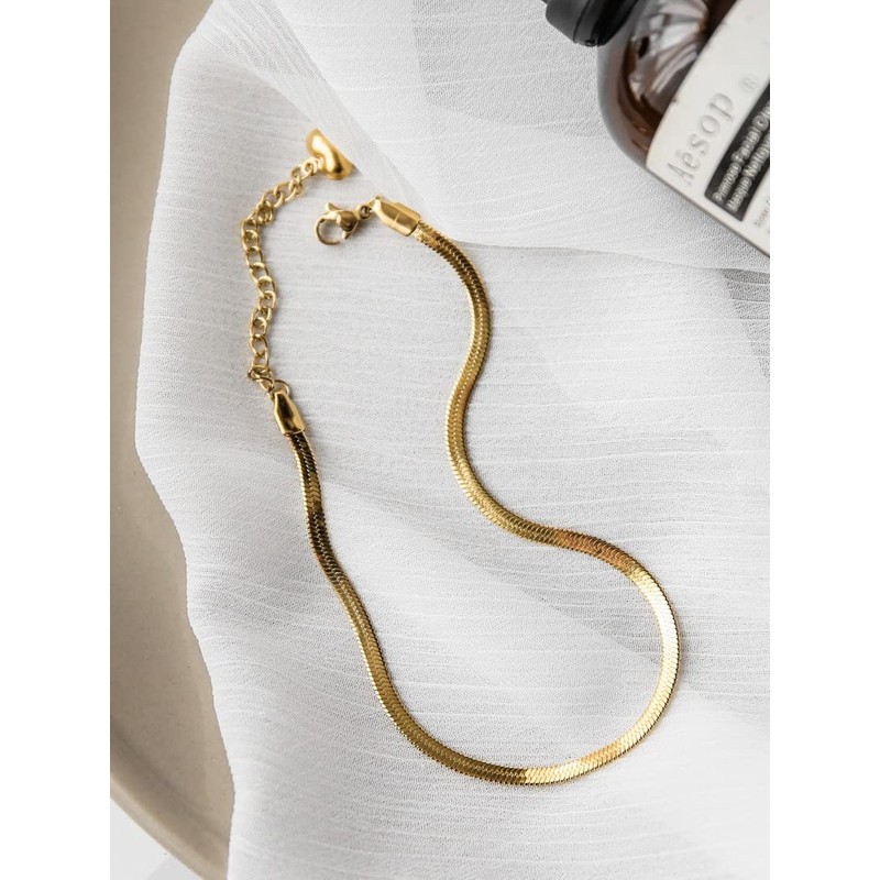 Women's Anklet, Gold, Fine, Snake Chain, Stainless Steel, Hypoallergenic, Friends,
