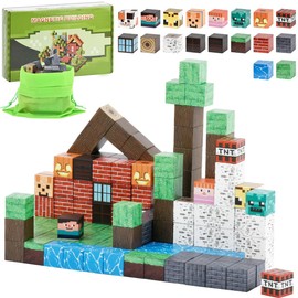 BOPEUY Magnetische Bausteine 150 Stück, Baue Mine Magnet Welt Dorf-Serie, Magnet Blöcke Spielzeug für Jungen und Mädchen ab 3 Jahren, Kreative Kinderspiele Kinderspielzeug