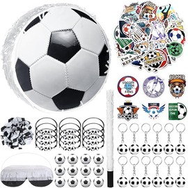1 Ball Piñata Set with Blindfold, Baton and Paper Scrap, Stickers, Keychains, Bracelets, Mini Balls for Birthday Decoration Sport Themed Party Supplies(Soccer)