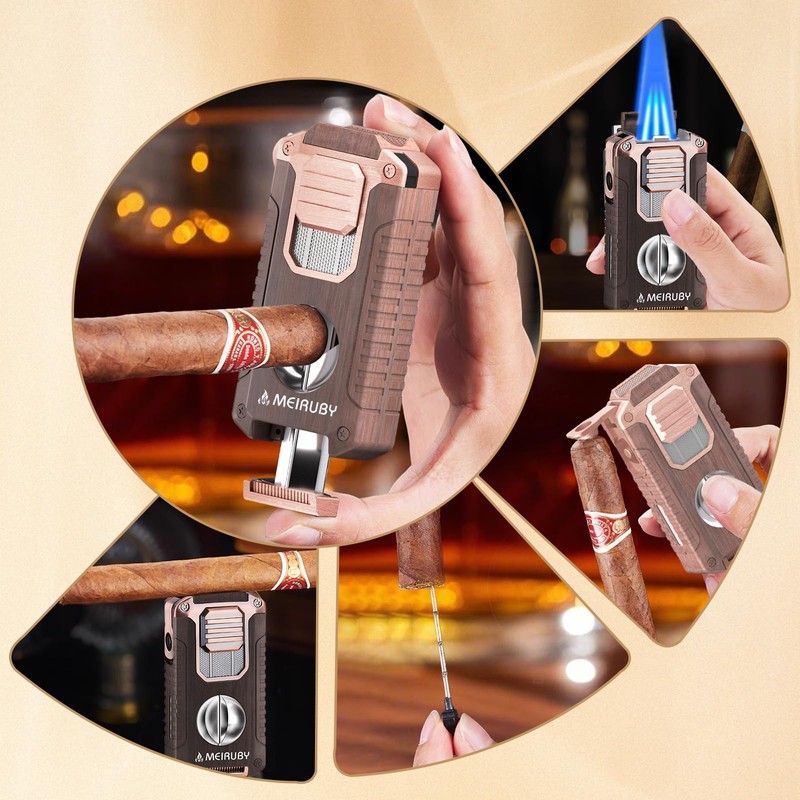 MEIRUBY 5-in-1 Butane Torch Lighter, Refillable Jet Flame Cigar Lighter