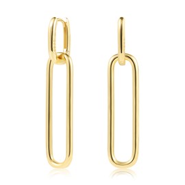 ALEXCRAFT Earrings Silver 925 Hanging Square Hoop Earrings with Pendant for Women Gift for Women Girlfriend Mum Girls, Brass and 14 carat gold plated, No Gemstone