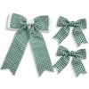 JOYFUNFABU 3Pcs Green White Gingham Hair Bow with Long Tail