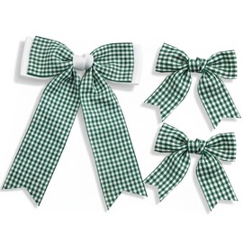 JOYFUNFABU 3Pcs Green White Gingham Hair Bow with Long Tail for Women Girls