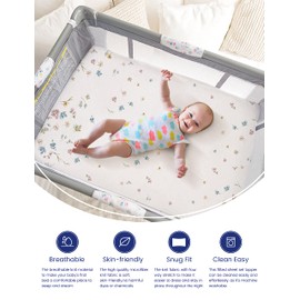 TotAha - Sábanas elásticas de primera calidad, paquete N Playard, sábanas pequeñas para cuna (paquete de 2), hipoalergénicas, cómodas y sedosas, suaves y con efecto calmante, punto de jersey para todas las estaciones (flor azul y flores pequeñas)