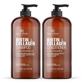 Botanic Hearth Set de Champú y Acondicionador Vegano de Biotina de Colágeno - Con Aceite de Romero para Caída y Adelgazamiento Del Cabello - Combate L