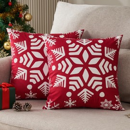 DakTou Christmas Cushion Cover, 45 x 45 cm, Red Velvet Decorative Cushion Covers, Set of 2, Xmas Snowflakes Pattern, Sofa Cushion, Decorative Cushion Cover for Sofa, Bedroom, Living Room