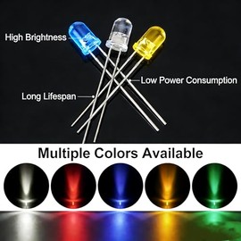 Kit de Diodos LED de 5mm, 250 Piezas 5 Valores 5 Colores, Juego de Bombillas de Diodos Emisores de Luz de Bajo Voltaje, Verde, Azul, Rojo, Amarillo, B