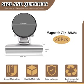 Wokape 20Pcs 38mm-1.5 Inch Silver Fridge Magnets Refrigerator Magnets Magnetic Clips, Heavy Duty Metal Hanging Clips for Refrigerator, Magnet Clips for Whiteboard Photo Displays on Home, Office