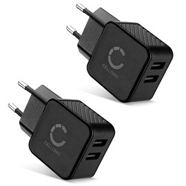 CELLONIC® 2 Fach USB Ladegerät (2 Pack) für 5V / 3.4A 1000mA mit 17W - 3.4A Schnellladegerät Mehrfachstecker USB Netzteil Ladeadapter Steckdose Netzstecker USB Charger Ladestecker
