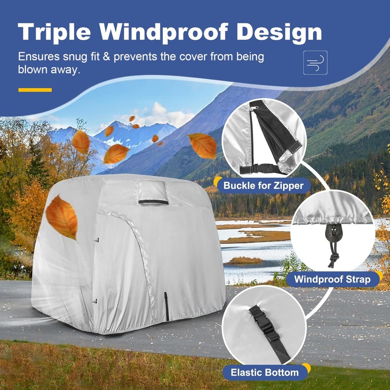 Explore Land 600D Waterproof Golf Cart Cover Universal Fits for
