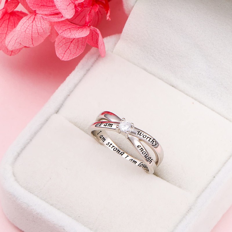 Anillo de plata de ley 925 con texto "I Am