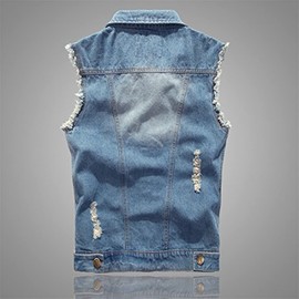 Men's Denim Vest Sleeveless Ripped Jacket Vintage Casual Jeans Vests