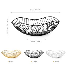 LdawyDE Black Metal Fruit Bowl - Modern Storage Basket, Anti-Rust Durable Stand, Desktop Fruit Holder, Diameter 25.5 x 10 cm