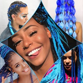 Blue Braiding Hair 26 Inch Pre stretched Braiding Hair Extensions Yaki Braids Hair Hot Water Setting Synthetic Braiding Hair Pre stretched Crochet Hair(26 Inch,3 Packs,Dark Blue/Light Blue#)