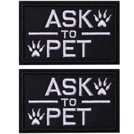 2 Pieces Patches Ask to Pet Dog Patches, Tags for Hook and Loop Patches Vests and Harnesses for Dogs, Black