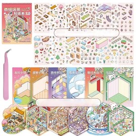 6 Sets Big DIY 3D House Stickers Book DIY 3D Sticker Scene Collection Book for Kids Adults Cute Make Your Own Warm Home Waterproof Therapy Stickers for Adult Relief Stress Pass The Time