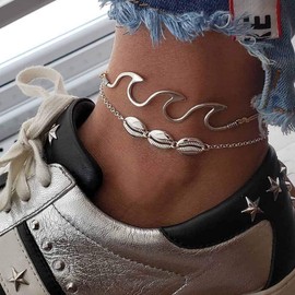 Jovono Boho Beach Summer Anklet with Waves and Shells Foot Jewellery for Women and Girls