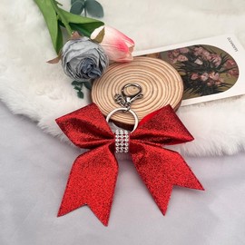 yaozeio Cheer Bow Keychain for Girls Women Red Glitter Rhinestone Keyhcain for Backpacks Cheer Bag Accessories for Cheerleader Cheerleading Cheer Gifts for Teens Girls Women