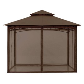 Generic Universal Replacement Mosquito Netting, Screen Walls for 10'x10' or 10'x12' Gazebo Canopy,Outdoor Mesh Netting Screen 4-Panel Sidewall Curtain with Zipper (10x12ft, Brown Cloth Edge)