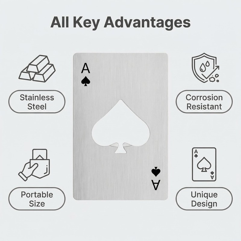12PCS Poker Card Bottle Openers, Stainless Steel Credit Card Size