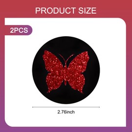 UGSHY 2 PCS Bling Car Beautiful Butterfly Water Coaster, 2.75" Round Rhinestone Dreamy Cup Holder Decoration, Non-Slip Insulated Beverage Coffee Coaster, Universal for Car Accessory (Red & Black)