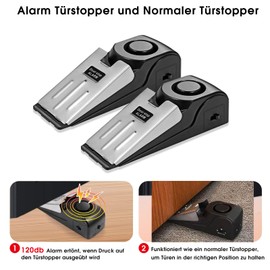 Doorstop Alarm Wireless Wedge 120 dB Siren Burglar Alarm System for Hotel Home Travel Security (Pack of 2)