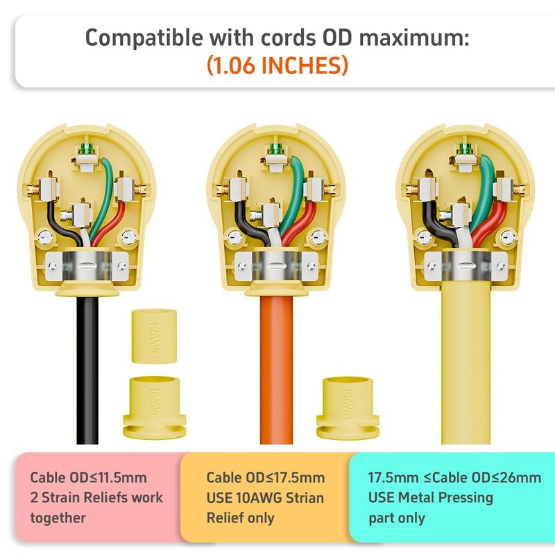 Nema 14-50P 50 Amp 125/250 Volt DIY Plug, 50Amp 4-Prong