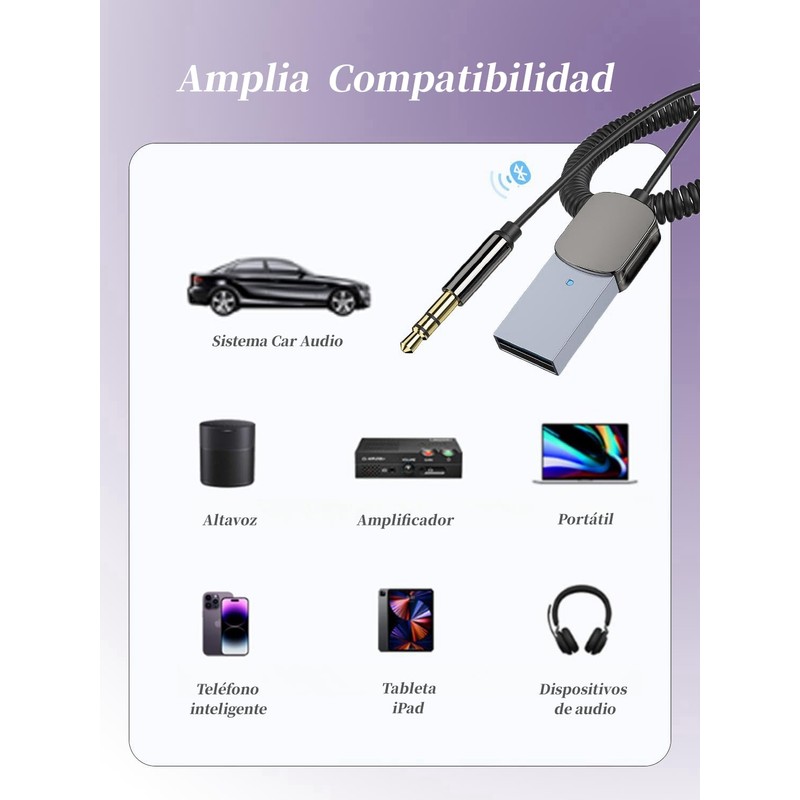 Bluetooth Audio Adapter Auto,Receptor Bluetooth 5.0 para Auto,Receptor bluetooth Micrófono